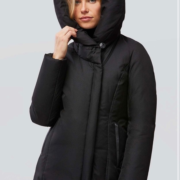 Soia & KYO CAMIELA Slim Fit Brushed Down Coat With Leather Trim - Picture 3 of 16